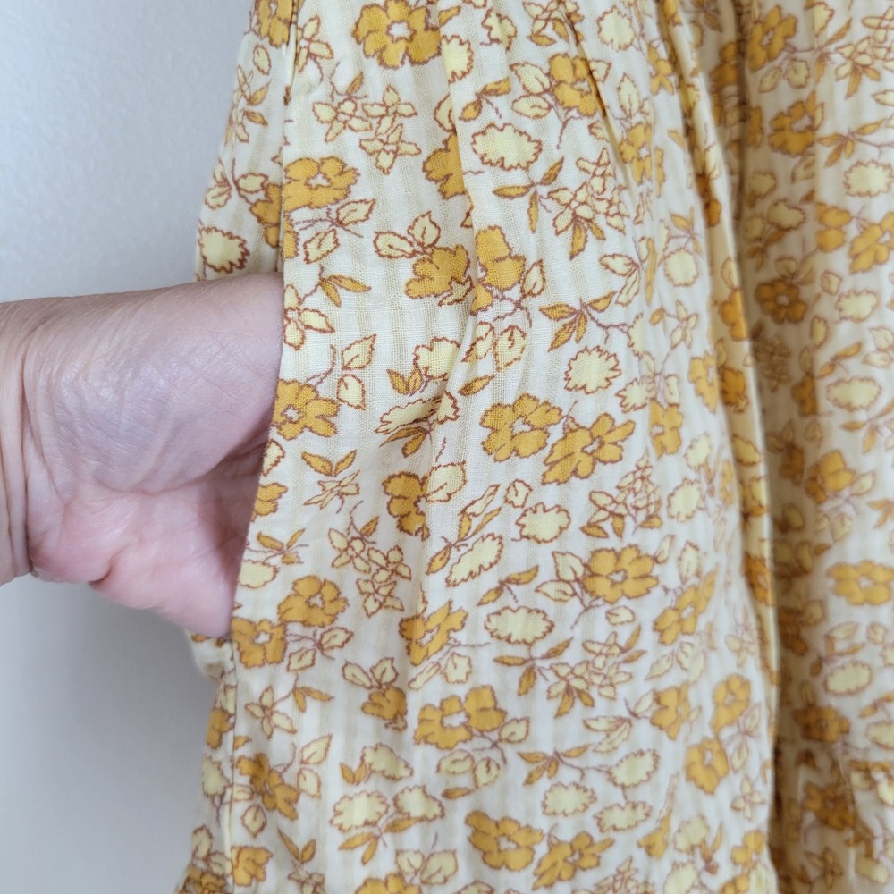 Madewell Yellow Floral Tiered Mini Dress Puff Sleeve Lace V-Neck Pockets Med - Picture 7 of 10